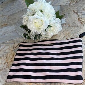 Victoria's Secret Black and Pink Striped Cosmetic Bag